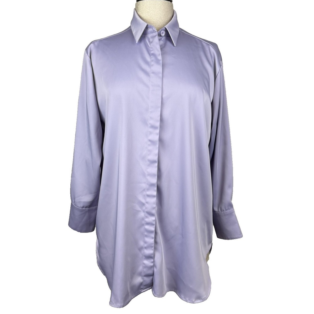 ROUCHA Satin Tunic Shirt Womens‎ Mp Purple Button Front Collared Top Minimalist